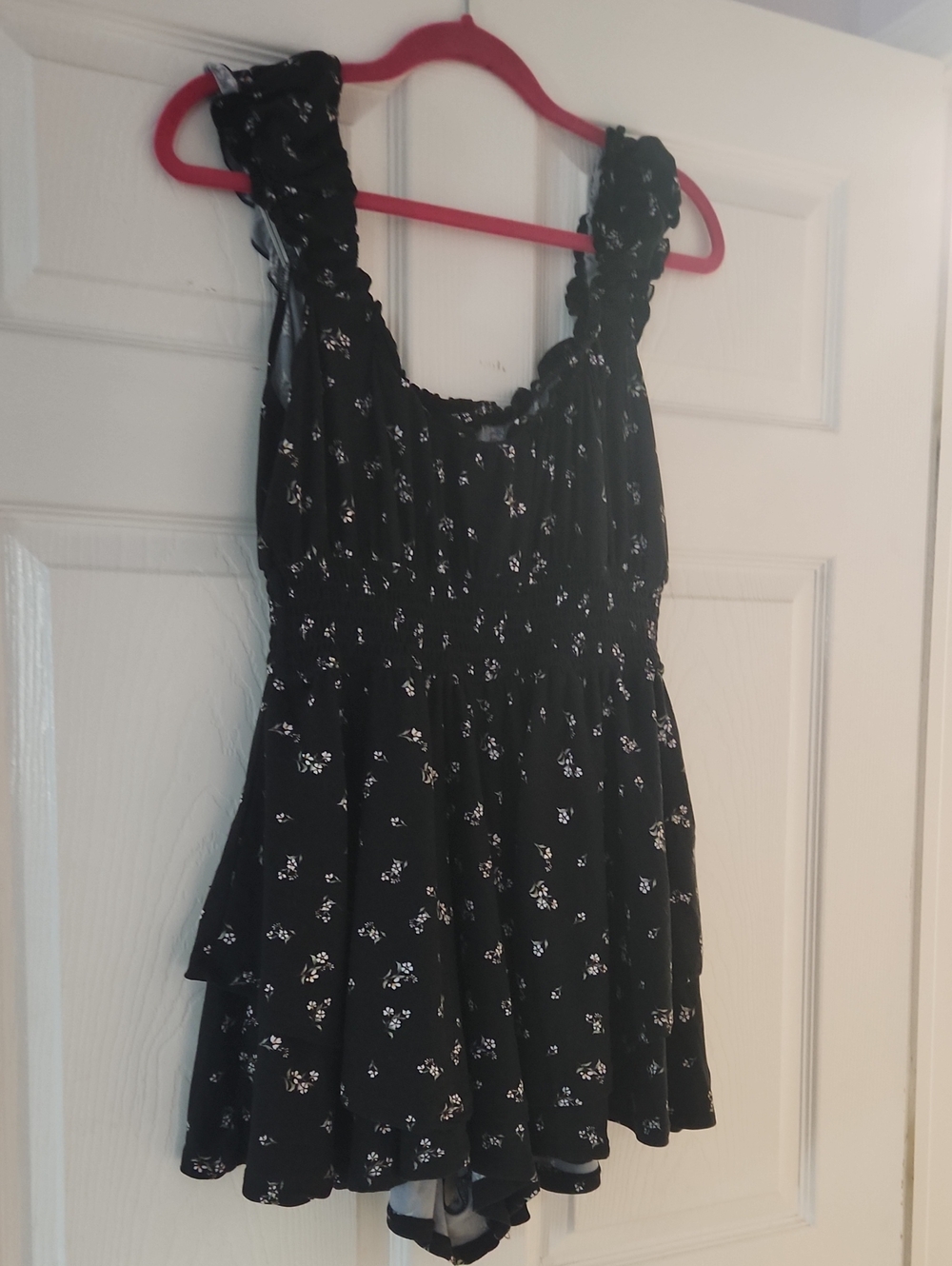Black Floral Ruffle-Strap Romper